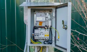 Skrzynka z licznikiem energii elektrycznej i zabezpieczeniami, gotowa do podpisania umowy kompleksowej Tauron.