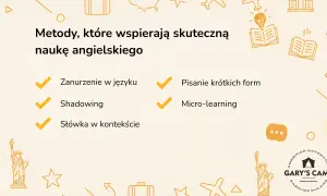Skuteczne metody, jak nauczyć się angielskiego: zanurzenie, shadowing, pisanie, micro-learning.