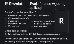 Revolut: Twoje finanse w jednej aplikacji. Załóż konto, inwestuj, wymieniaj waluty. Dostępne tylko przez aplikację mobilną.