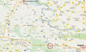 Mapa pokazuje drogi i miasta w Serbii, zaznaczając Batrovci. Czy Serbia jest bezpieczna? Mapa nie odpowiada, ale pokazuje infrastrukturę.