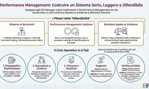 Schema del Performance Management: pilastri, ciclo operativo e gestione della scarsa performance individuale (esempio).