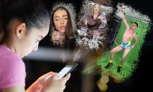 Dziewczynka ogląda na telefonie TikToka, zastanawiając się, dlaczego popularny tiktoker dostał rolę zamiast zawodowego aktora.