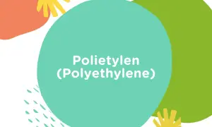 Kolorowe kształty na białym tle. Na turkusowym okręgu napis: "Polietylen (Polyethylene)".