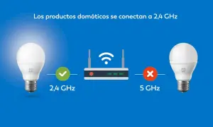 Bombilla inteligente conectada a 2,4 GHz, mientras que la de 5 GHz no. Para que tus productos domóticos funcionen, debes cambiar router a 2.4 ghz.