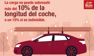 Carga en la baca del coche: no más del 10% de la longitud del vehículo, o 15% si es indivisible.