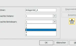 Fenster "MSO" zeigt die Auswahl der "Überwachten Betriebsart" mit der Option "3" als aktuell gewählt.