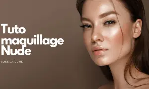 Tuto maquillage Nude : un look naturel et lumineux. Le visage d'une femme sublimé par un maquillage ton nude, avec des lèvres glossy et un teint éclatant.
