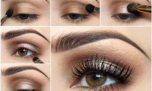 Étapes pour un maquillage soirée : application d'ombres à paupières, d'eye-liner et de mascara pour un regard intense.