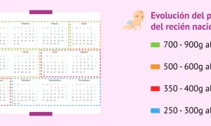 Un bebé de 2 meses puede pesar entre 250 y 900 gramos al mes, según la evolución.