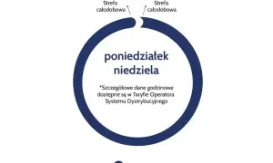 Schemat taryfy G12: poniedziałek-niedziela, strefa całodobowa od 0:00 do 24:00. Szczegóły w Taryfie Operatora Systemu Dystrybucyjnego.