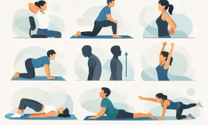 Illustrations montrant des exercices pour apprendre comment se tenir droit : étirements, posture, gainage.