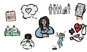 Der Megatrend Gesundheit: Menschen denken über Liebe nach, tanzen, treffen sich und kümmern sich um ihr Wohlbefinden.