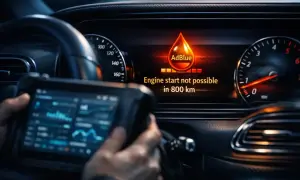 Wskaźnik AdBlue w Mercedesie pokazuje niski poziom, grożąc unieruchomieniem pojazdu. Diagnostyka w toku.