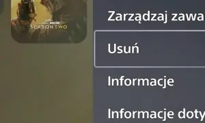 Ekran PS5 z opcją "Usuń" pod "Zarządzaj zawartością". Dowiedz się, jak odinstalować grę na PS5, wybierając tę opcję.