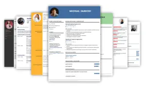 Kilka przykładowych CV z różnymi sekcjami i elementami graficznymi.