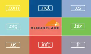 Dominios .com, .net, .org, .biz, .info, .us, .es, .fr. ¡Tu dominio gratis te espera con Cloudflare!