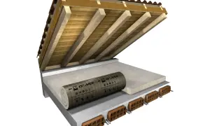 Dettaglio costruttivo per l'isolamento termico solaio con rotolo Isover.