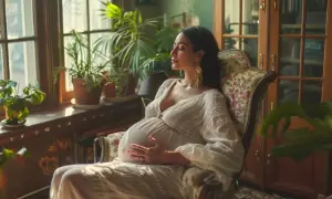 Kobieta w ciąży siedzi w fotelu, relaksując się. To idealny moment, by dowiedzieć się, jak przygotować się do pierwszego badania prenatalnego.