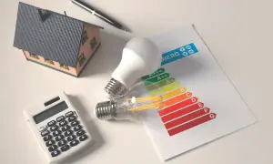 Casa, lampadine LED e classificazione energetica: tutto per il risparmio energetico. Calcolatrice e penna per pianificare.