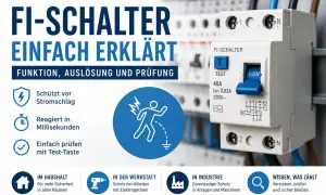 FI-Schalter erklärt: Schutz vor Stromschlag, schnelle Reaktion, einfache Prüfung der rcd Funktion. Für Haus, Werkstatt und Industrie.
