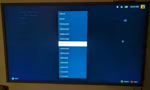 Ekran telewizora z menu wyboru rozdzielczości gry, podświetlona opcja 1920x1200.