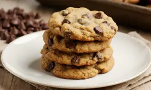 Pile de cookies noix chocolat faits maison, avec des pépites de chocolat fondantes et des noix croquantes.
