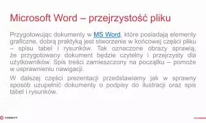 Tworzenie przejrzystych dokumentów w MS Word. Dobrą praktyką jest spis tabel i rysunków, co ułatwia nawigację.
