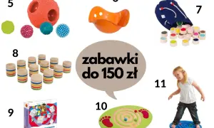 Zabawki wspierające rozwój 10 latka z zaburzeniami integracji sensorycznej: piłki sensoryczne, huśtawka, klocki, gra pamięciowa, labirynt.