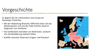 Karte Europas vor der Julikrise 1914: Bündnissysteme und Spannungen, die zum Krieg führten.
