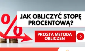 Czerwony symbol procentu i strzałka wskazująca w dół nad monetami.