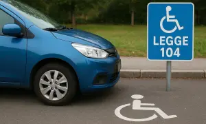Parcheggio riservato per auto con agevolazioni Legge 104 art 3 comma 1. Segnale e stallo disabili.