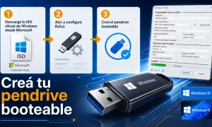 Proceso para crear un pendrive booteable de Windows usando Rufus y un USB 3.1. Descarga ISO, configura Rufus y crea la unidad.
