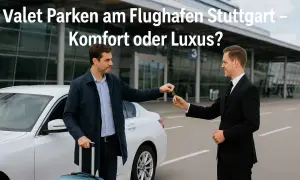 Mann übergibt Schlüssel für Valet Parken am Flughafen Stuttgart. Komfort oder Luxus?