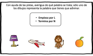 Lámpara, avión, león y melocotón. ¿Cuál empieza por L y termina por N? ¡Adivina adivinanzas!