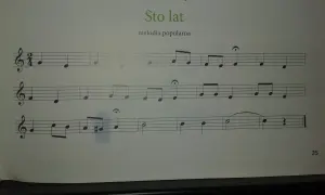 Zapis nutowy melodii "Sto lat" do zagrania na keyboardzie.