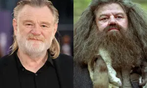 Brendan Gleeson bredvid Robbie Coltrane som Hagrid, en av de mest älskade figurerna i Harry Potter.