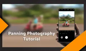 Tutorial di foto in movimento Xiaomi: un telefono cattura uno scooter in corsa, creando un effetto dinamico.