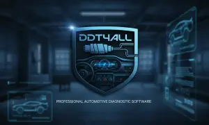 DDT4ALL-logotyp med bilinstrument och texten "PROFESSIONAL AUTOMOTIVE DIAGNOSTIC SOFTWARE". Perfekt för att skapa ett serviceprotokoll bil mall.