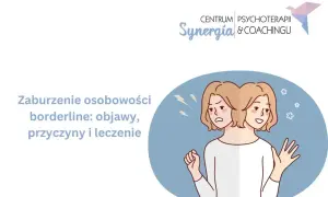 Ilustracja przedstawia osobę z dwoma twarzami, symbolizującą zmienne nastroje w zaburzeniu osobowości borderline. Temat: objawy, przyczyny i leczenie.