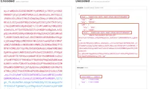Un jeton JWT décodé montre un en-tête avec des informations sur l'algorithme et le type de jeton, ainsi qu'une charge utile contenant des données utilisateur.