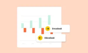 Graphique montrant des flux financiers : "Encaissé" (entrées) et "Décaissé" (sorties). LCR, un indicateur clé.