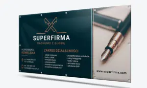 Reklama biura rachunkowego "Superfirma". Oferuje usługi księgowe, kadry i płace, wirtualne biuro, szkolenia BHP, doradztwo gospodarcze i podatkowe.