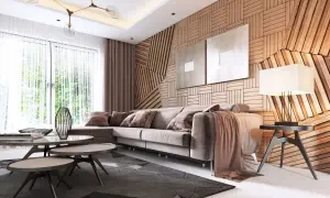 Nowoczesny salon z boazerią drewnianą. Dowiedz się, jak wyczyścić boazerię drewnianą, by zachować jej piękno.