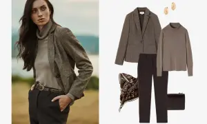 Elegancka stylizacja: jak nosić golf damski z marynarką, spodniami i akcesoriami.