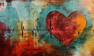 Abstrakcyjne serce z linią EKG, symbolizujące bicie serca i życie.