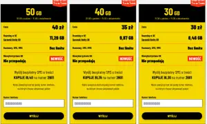 Trzy oferty internetu na kartę: 50 GB za 40 zł, 40 GB za 35 zł i 30 GB za 30 zł. Najtańszy internet na kartę z nielimitowanymi rozmowami i SMS.