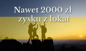 Trzy osoby świętują na szczycie góry, ciesząc się zyskiem z lokat. Czy to inbank co to za bank?