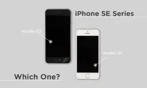 Deux iPhones SE côte à côte, l'un noir (model-03) et l'autre blanc (model-01). Comment savoir si iPhone SE 2020 ou 2022 ?