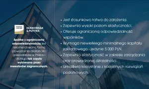 Spółka z ograniczoną odpowiedzialnością: łatwa forma, elastyczność, ograniczona odpowiedzialność wspólników, niski kapitał, korzystne rozwiązania podatkowe.