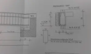 Rysunek techniczny przedstawia zbrojenie nadproża, detale konstrukcyjne i przekroje.